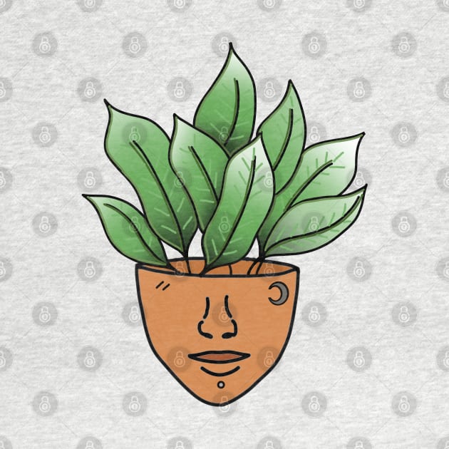 Tropical House Plant Person with a Moon Face Tattoo by Tenpmcreations